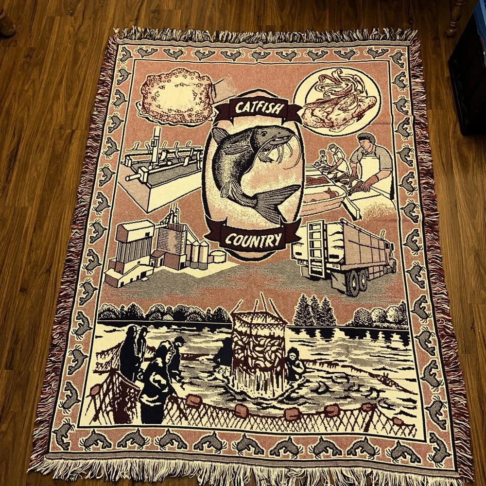Catfish Country Woven Throw Blanket Fishing Fisherman Tapestry 70
